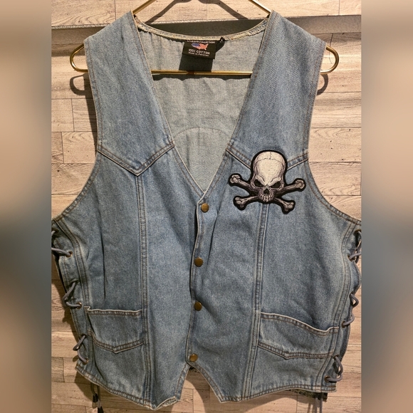 Allstate Collection Other - Vintage Denim Skull Patch Vest - Light Blue